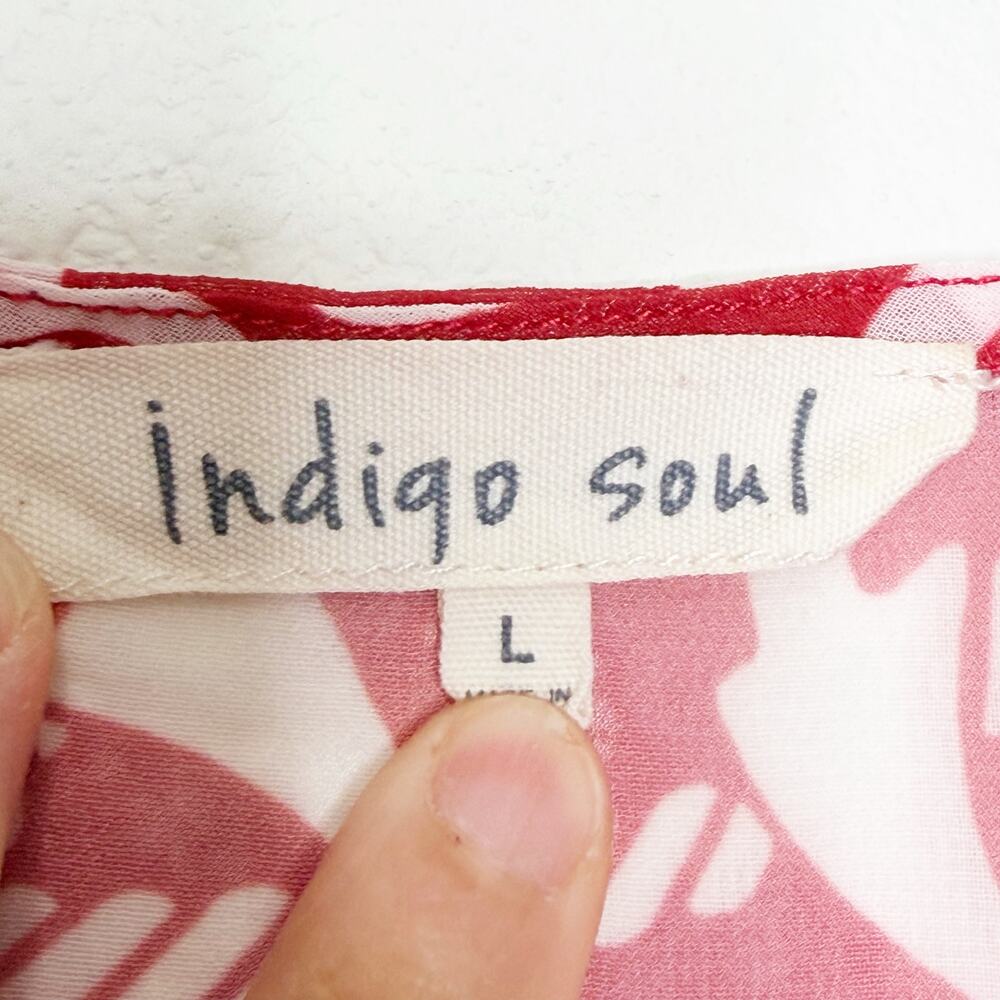 INDIGO SOUL Tunic Top V-Neck 3/4 Sleeve Cover-Up Anchor Print Red White Womens L - Picture 7 of 9
